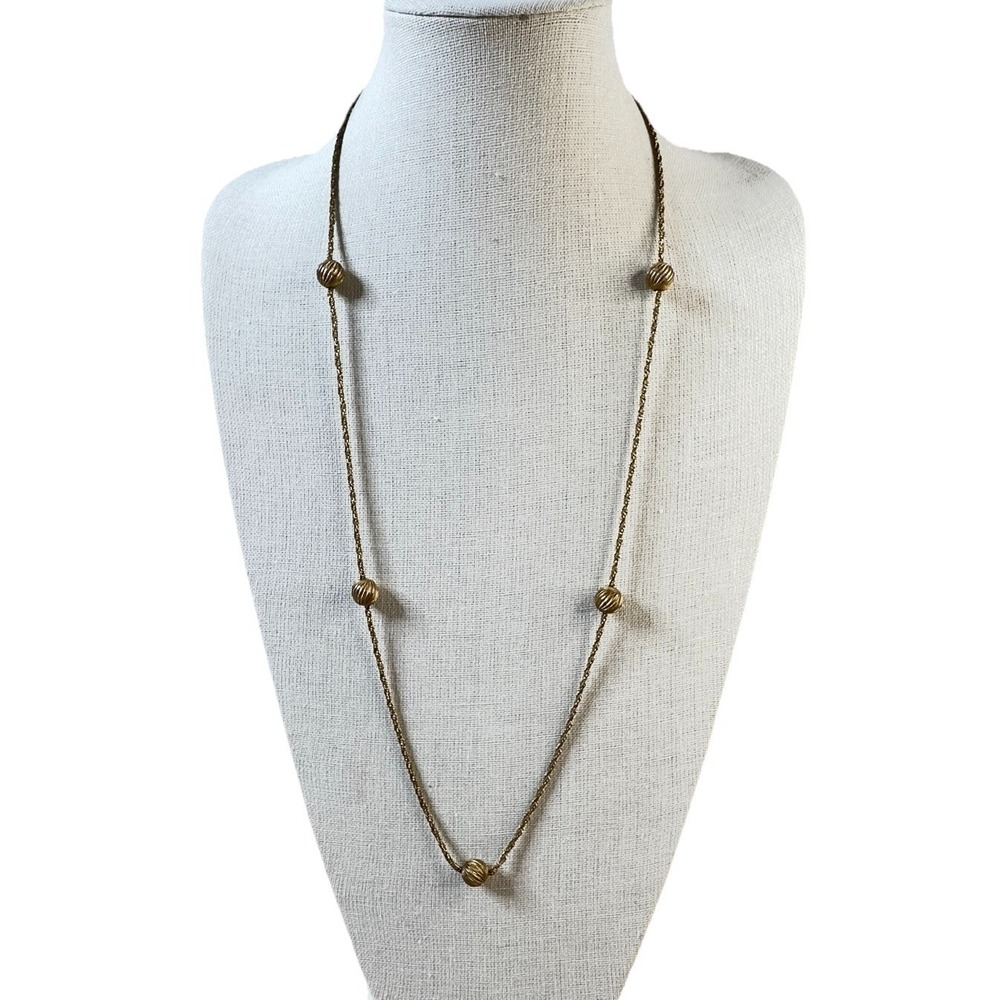 Vintage Grosse Germany 1960 Antique Gold Tone Chain Necklace with Balls 30"